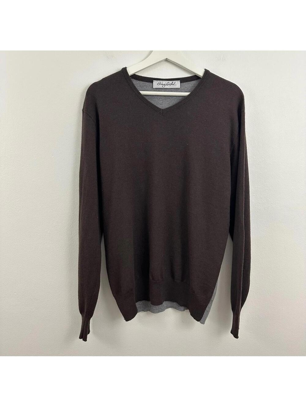 Henry Grethel Men’s V-Neck Wool Blend Pullover Classic Knit Size L